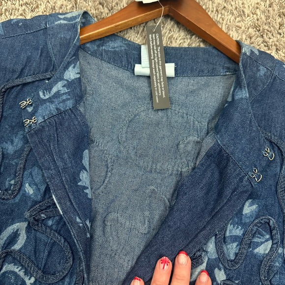 Liz & Me Indigo Blue Denim Jacket Womens Size 1X Embroidered Art To Wear NWT - Picture 3 of 7